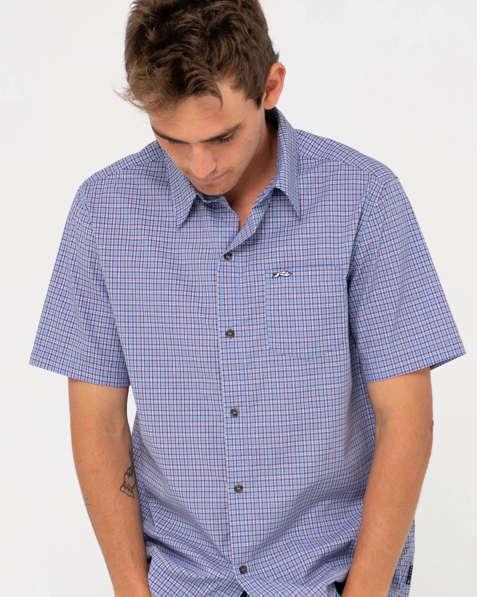 Datsun Check SS Shirt Artic Blue