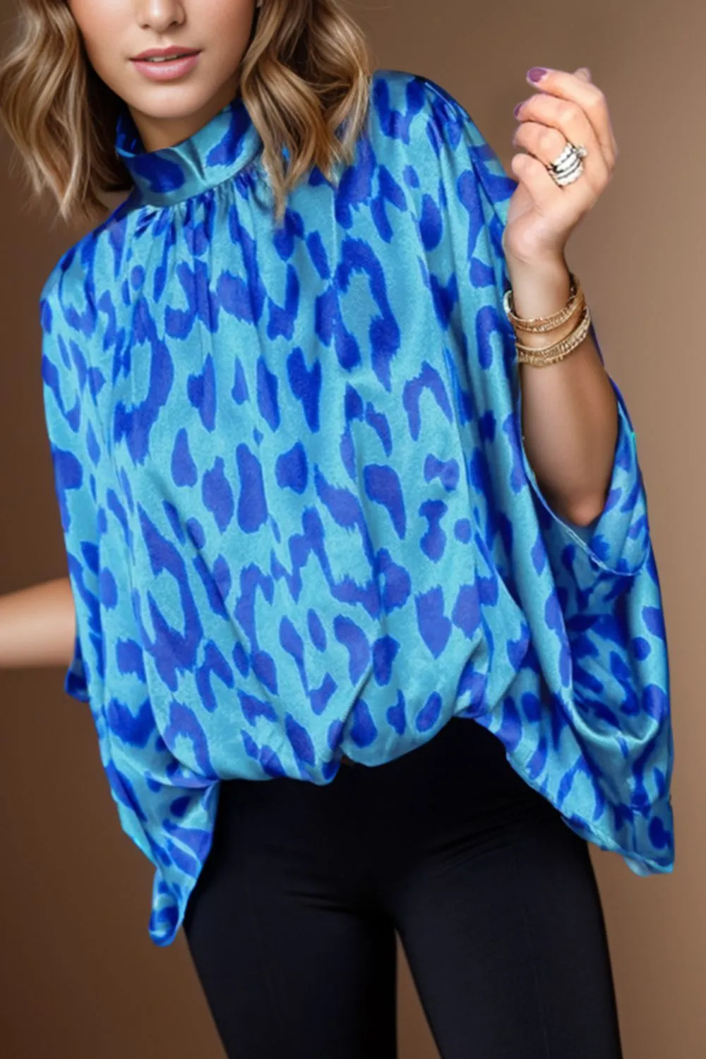 Denise Printed Turtleneck Half Sleeve Blouse