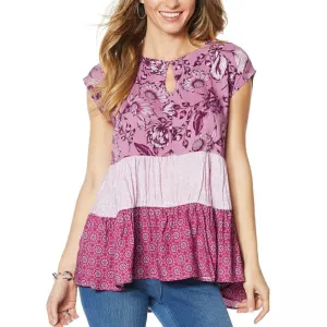 DG2 by Diane Gilman Women's Multi Print Tiered Tunic Top