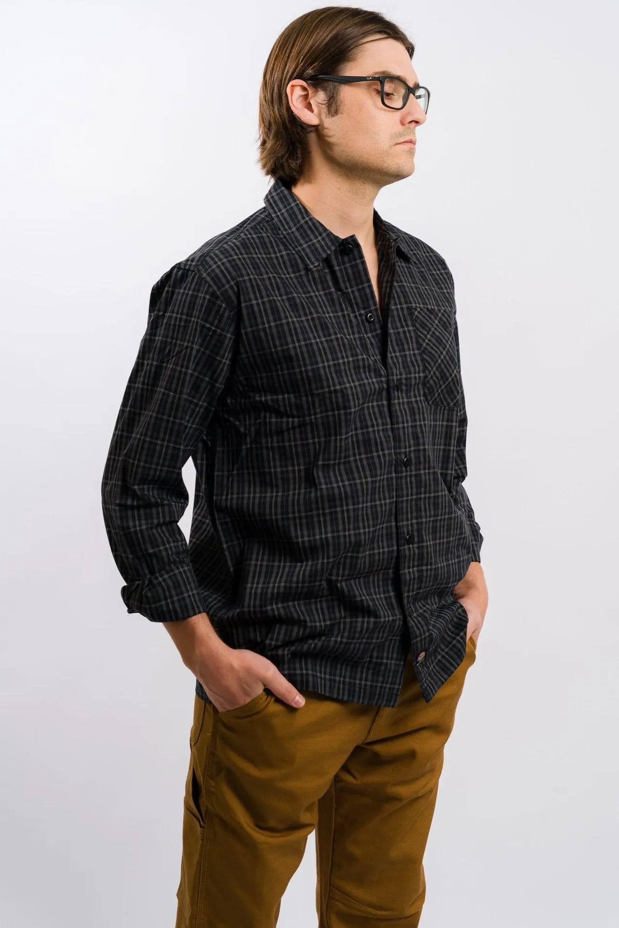 Dickies Skateboarding Woven Plaid Poplin Long Sleeve Shirt - Black