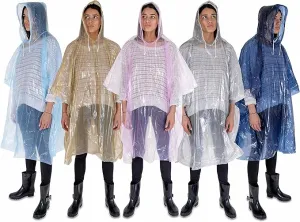 Disposable Rain Ponchos Family Pack for Adults and Teens - Lightweight Emergency Waterproof Rain Poncho for Women and Men with Drawstring Hood – Travel Rain Poncho- 5 Pack (Multi Color)