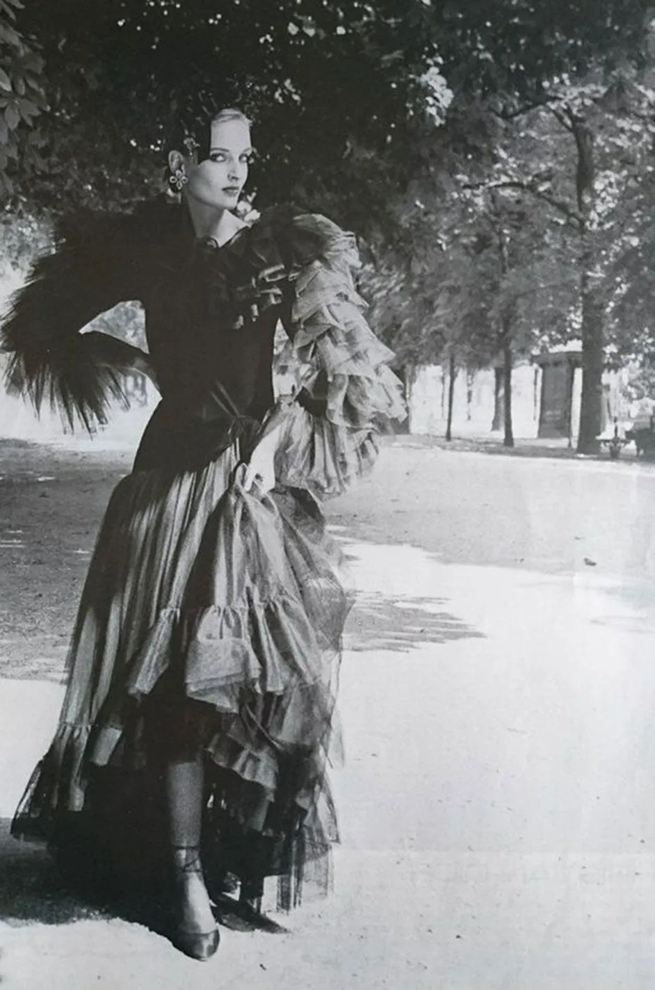 Documented 1980 Yves Saint Laurent Purple Silk Taffeta Ruffle Dress