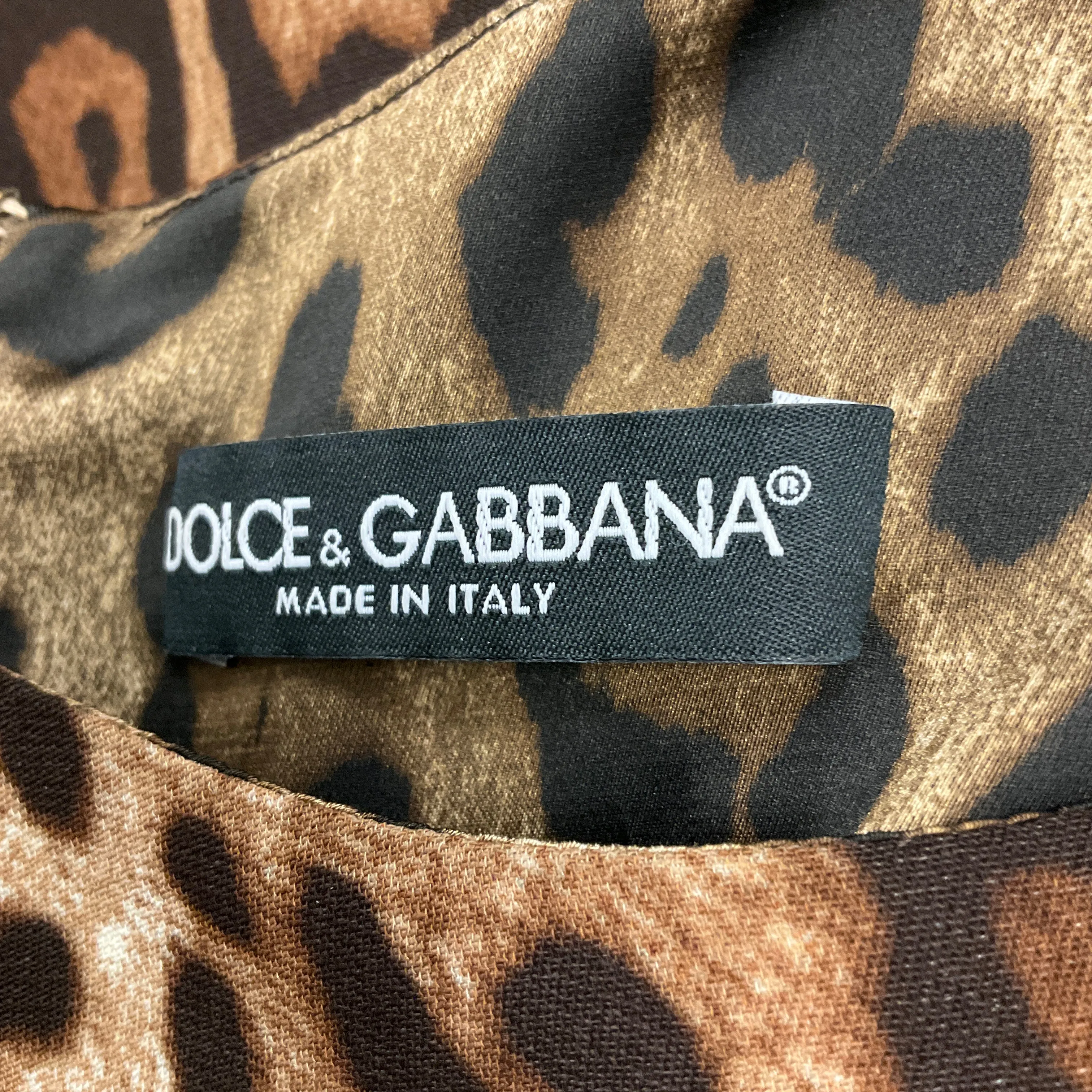 Dolce & Gabbana Brown / Black Leopard Printed Ruffled Crepe Dress