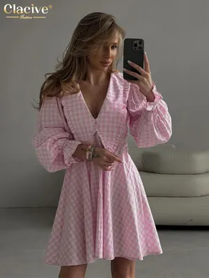Doll Collar Loose Plaid Long Sleeve Dress