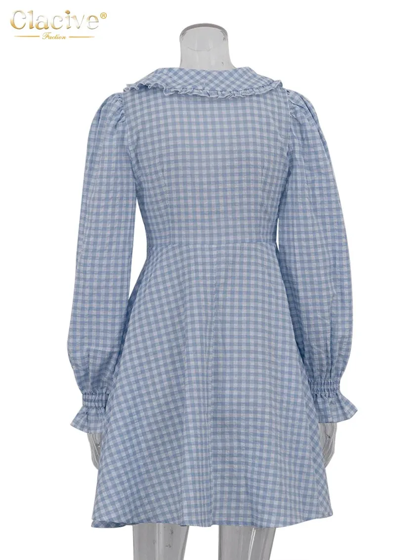 Doll Collar Loose Plaid Long Sleeve Dress