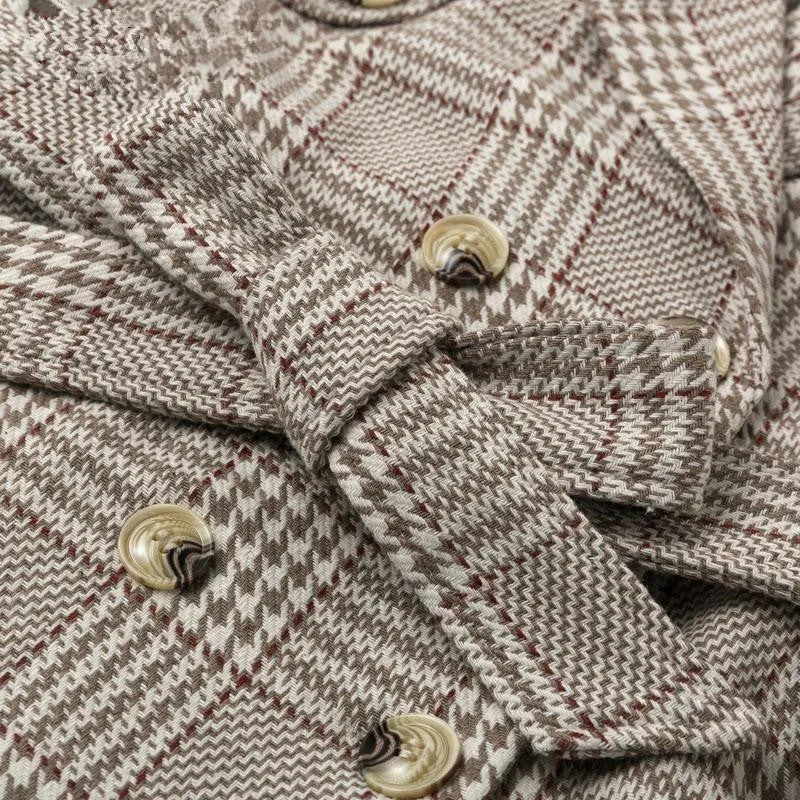 Double Breasted Wool Blend Plaid Coat