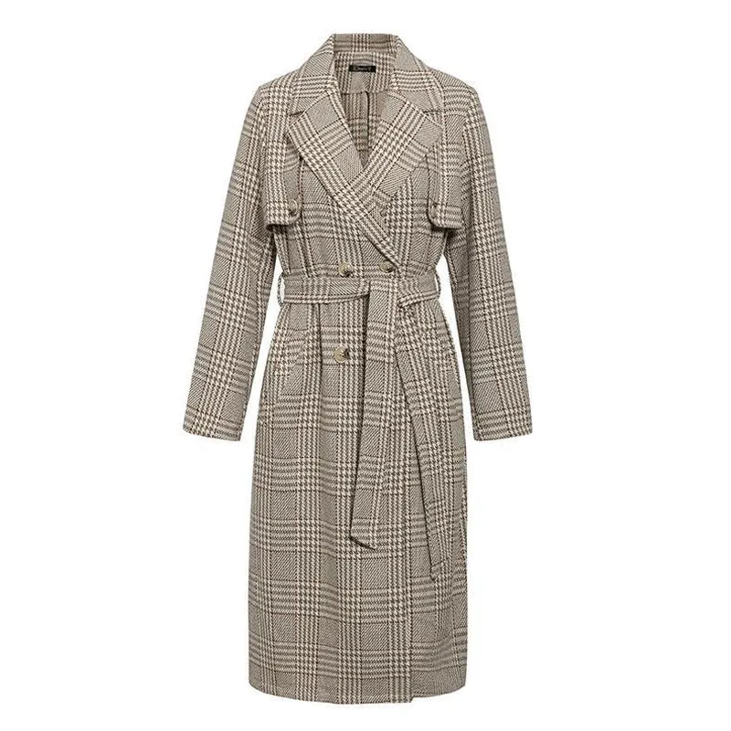 Double Breasted Wool Blend Plaid Coat