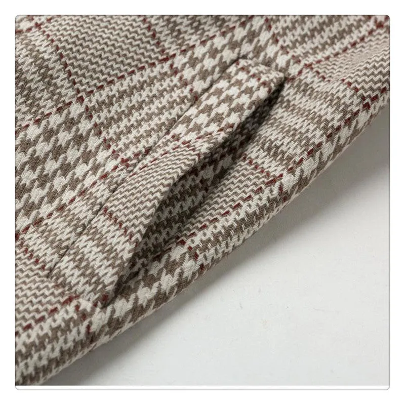 Double Breasted Wool Blend Plaid Coat