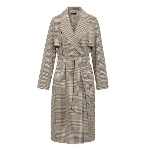 Double Breasted Wool Blend Plaid Coat
