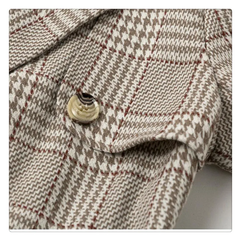 Double Breasted Wool Blend Plaid Coat