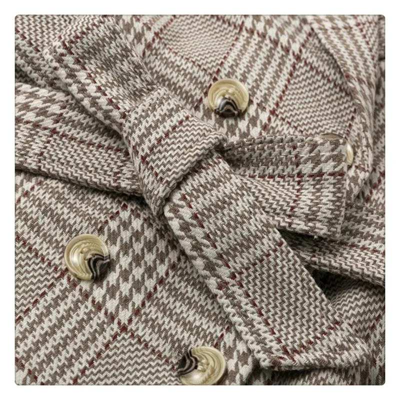 Double Breasted Wool Blend Plaid Coat