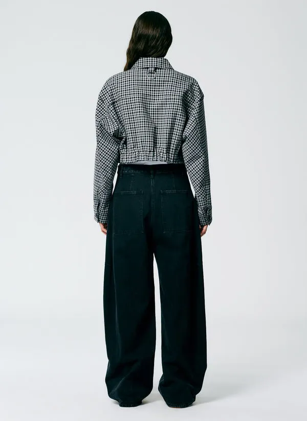 Double Faced Menswear Check Cropped Jacket