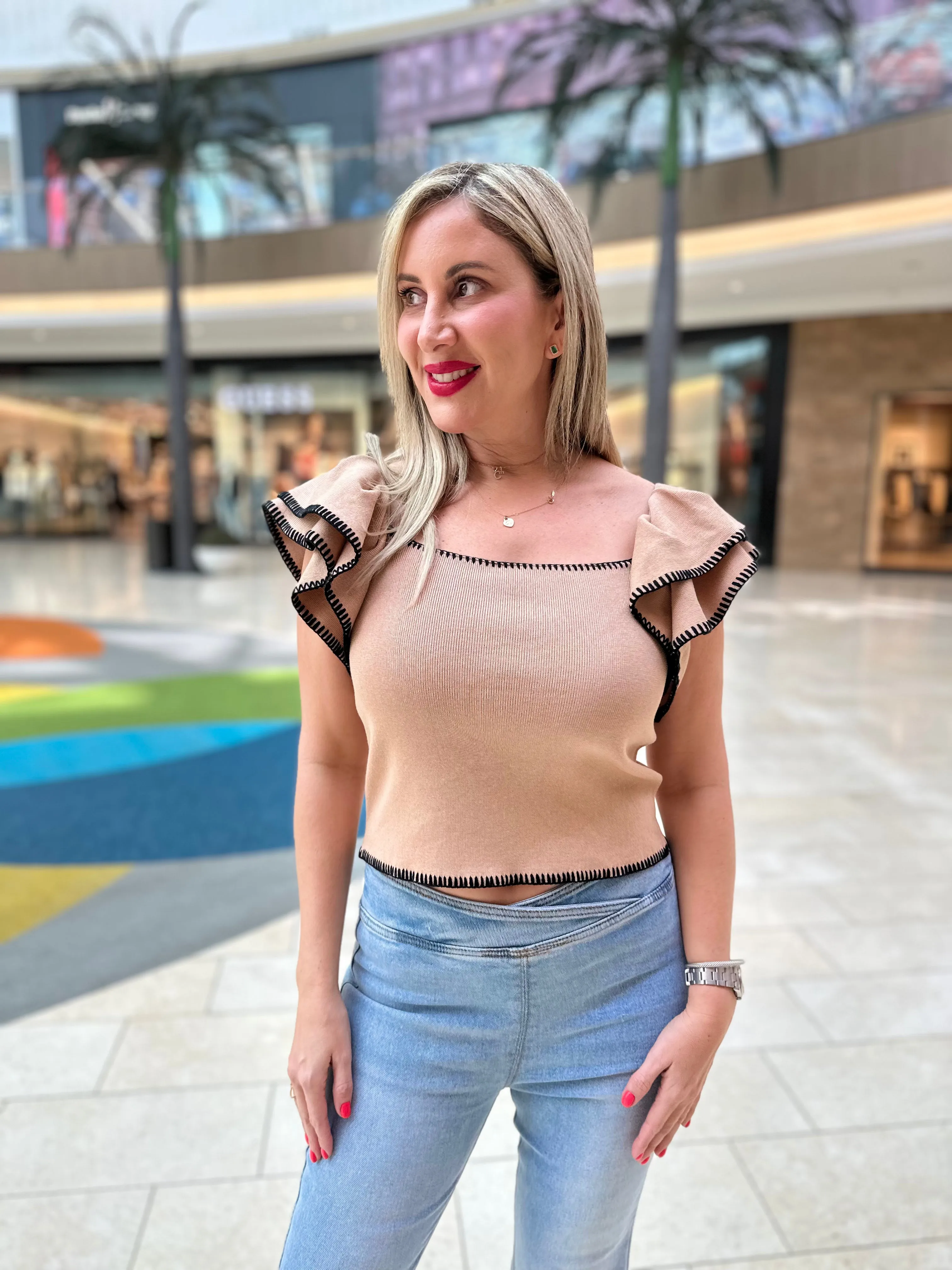 Double Ruffled Short Sleeve Top