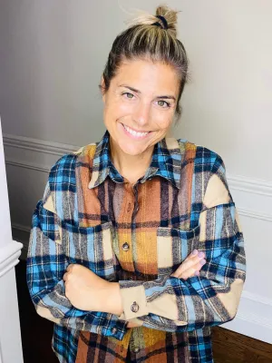 Double Take Plaid Curved Hem Shirt Jacket with Breast Pockets
