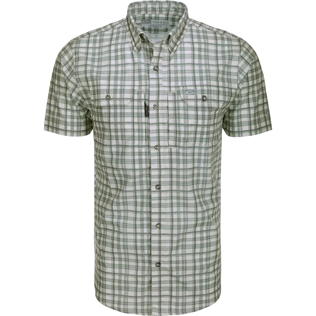 DRAKE HUNTER CREEK WINDOW PANE PLAID SHIRT S/S - KALAMATA OLIVE