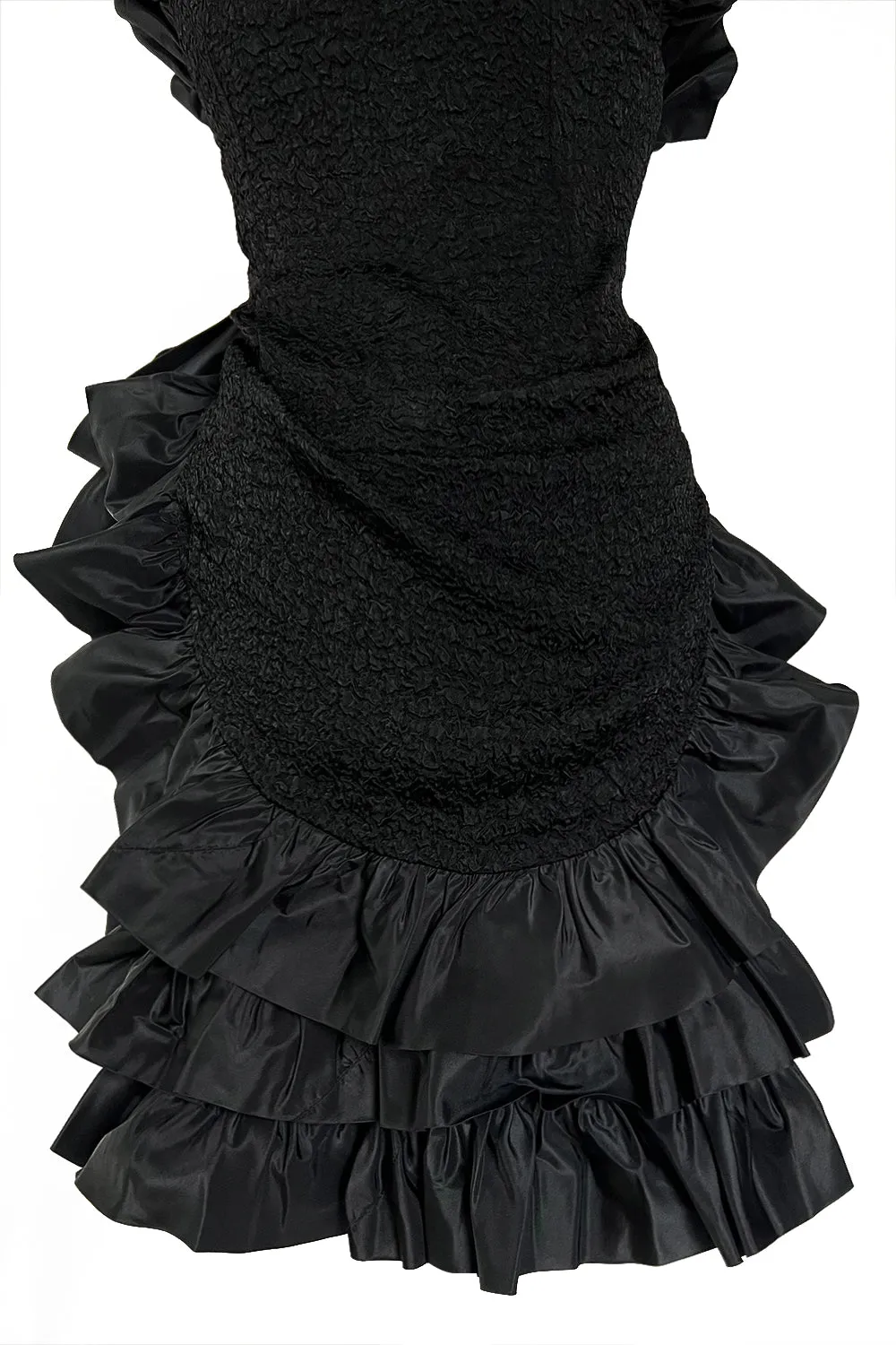 Dramatic Fall 1987 Yves Saint Laurent Strapless Silk & Taffeta Dress w Ruffles & Bow