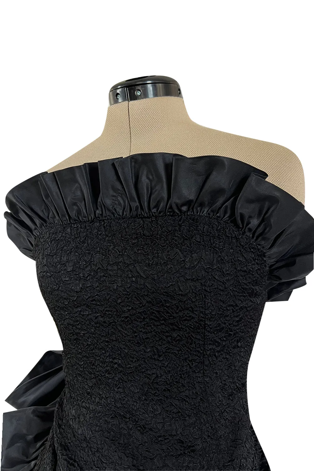 Dramatic Fall 1987 Yves Saint Laurent Strapless Silk & Taffeta Dress w Ruffles & Bow