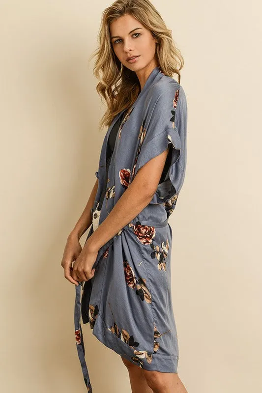DREAMY FLORAL KIMONO DRESS BLUE