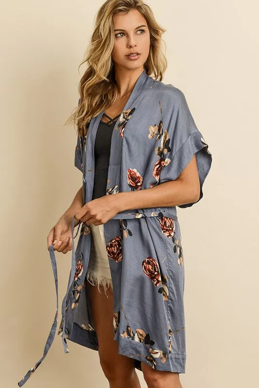 DREAMY FLORAL KIMONO DRESS BLUE