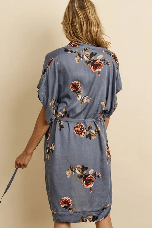 DREAMY FLORAL KIMONO DRESS BLUE