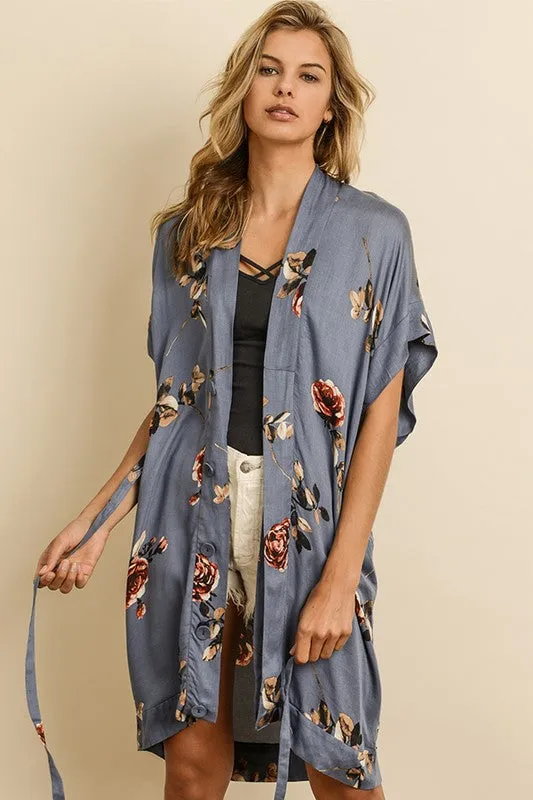 DREAMY FLORAL KIMONO DRESS BLUE