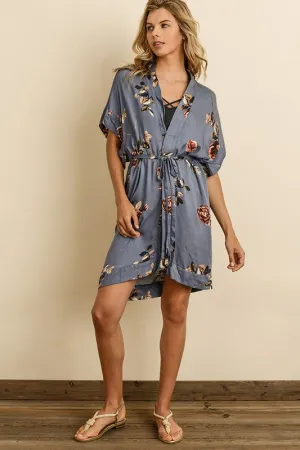DREAMY FLORAL KIMONO DRESS BLUE