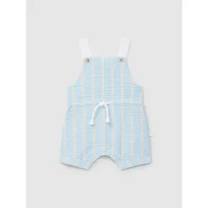 Dungaree shorts seersucker fabric multi-coloureded stripes