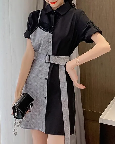 Duo Plaid Lace Dress SD00498