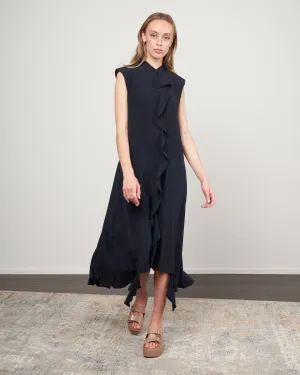 eco silk detached ruffle shirtdress - dark navy