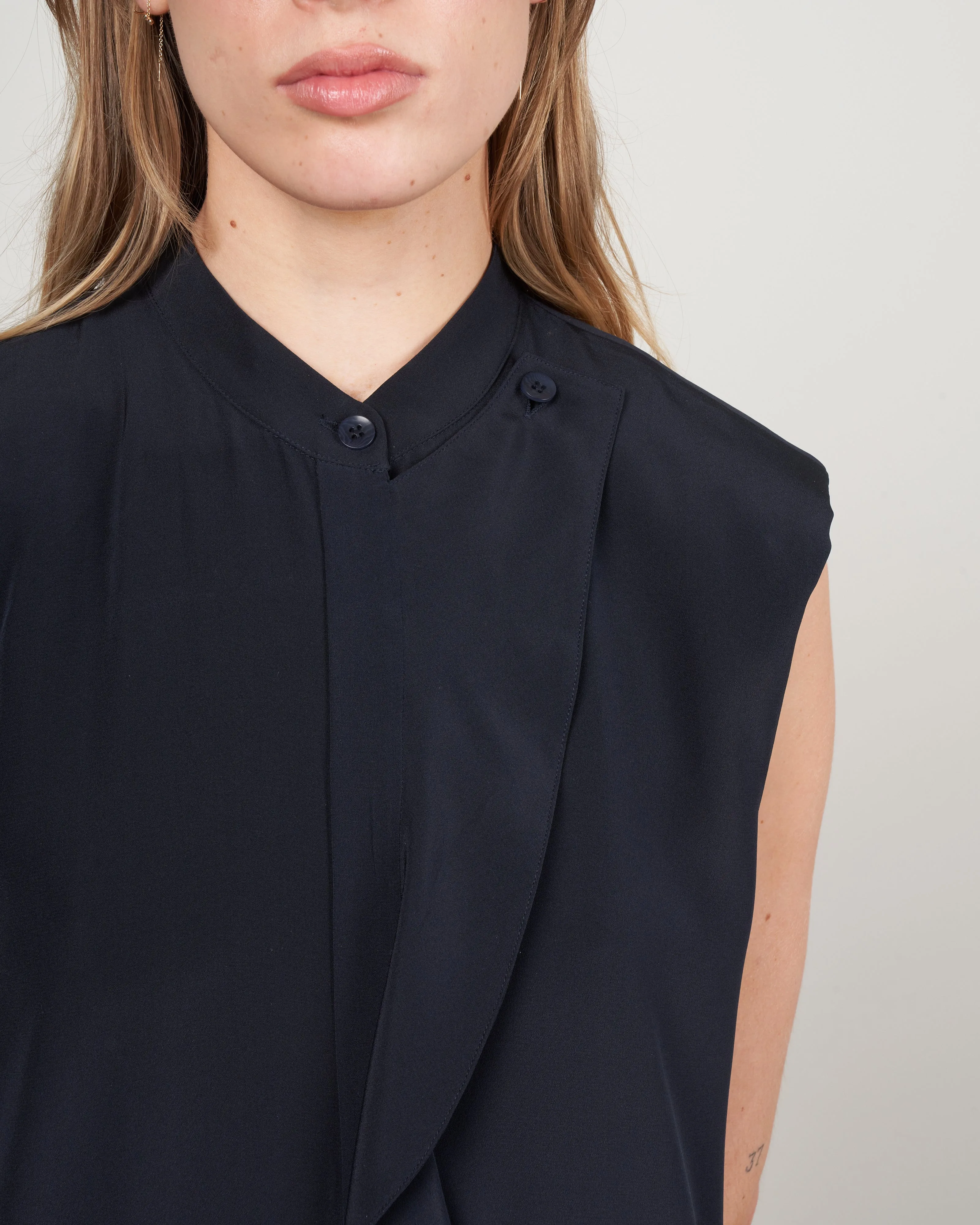 eco silk detached ruffle shirtdress - dark navy