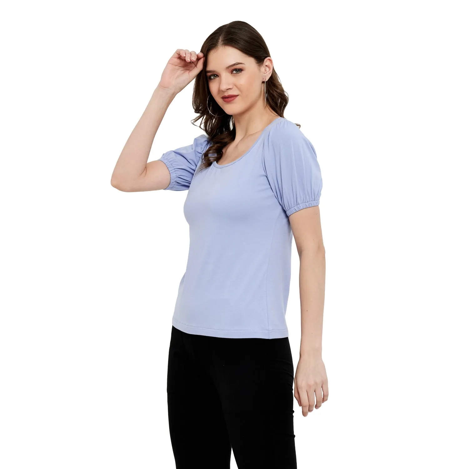 ELASTICATED GATHERED SLEEVE TOP