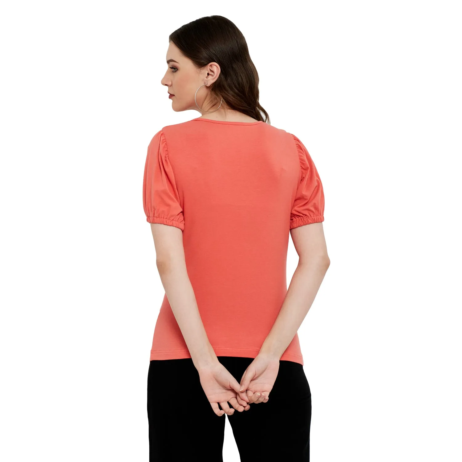 ELASTICATED GATHERED SLEEVE TOP