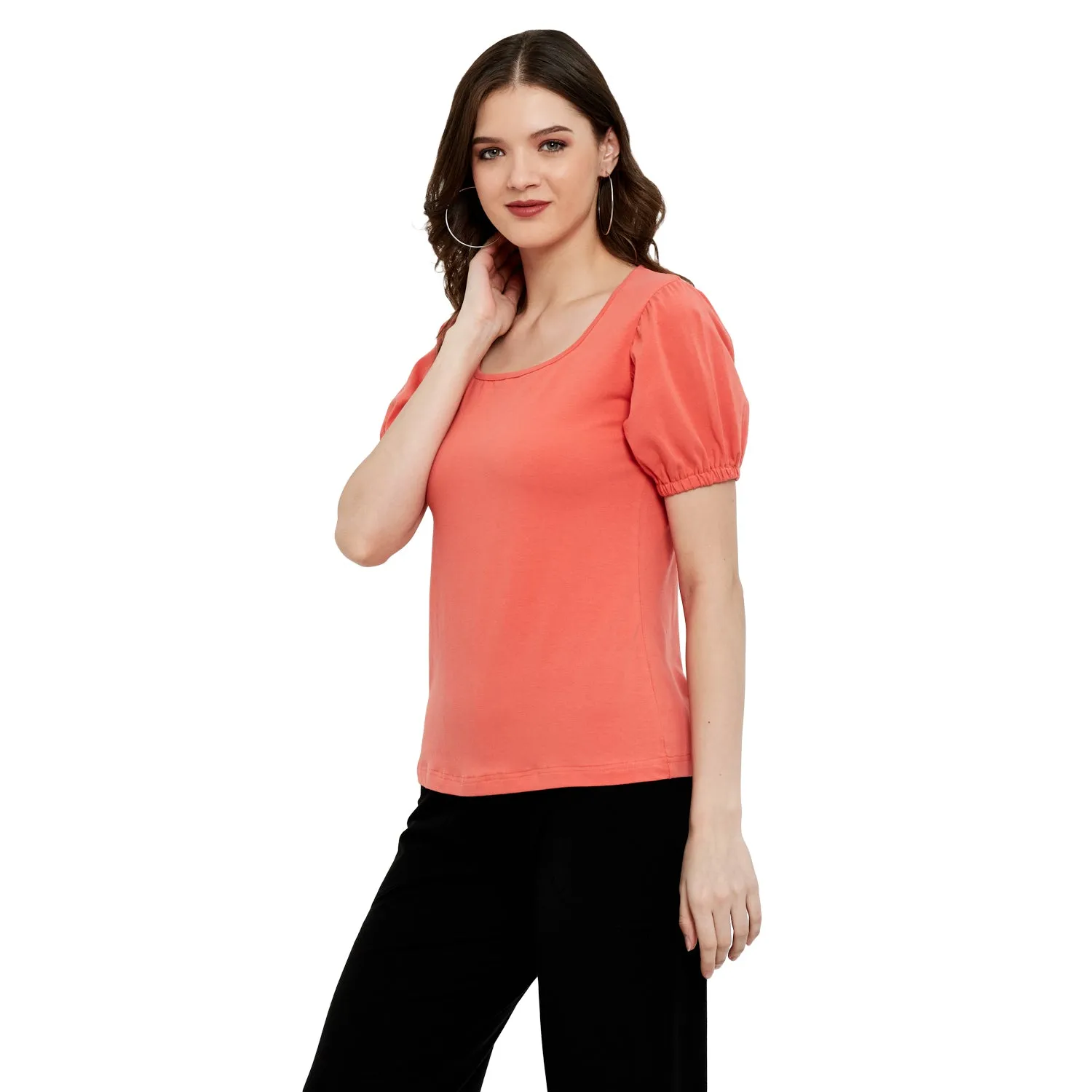 ELASTICATED GATHERED SLEEVE TOP