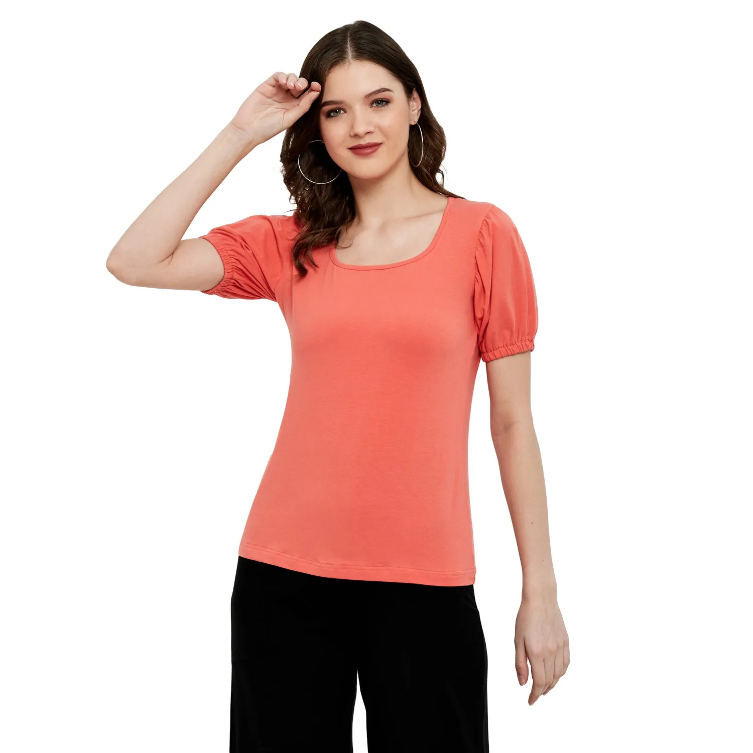 ELASTICATED GATHERED SLEEVE TOP