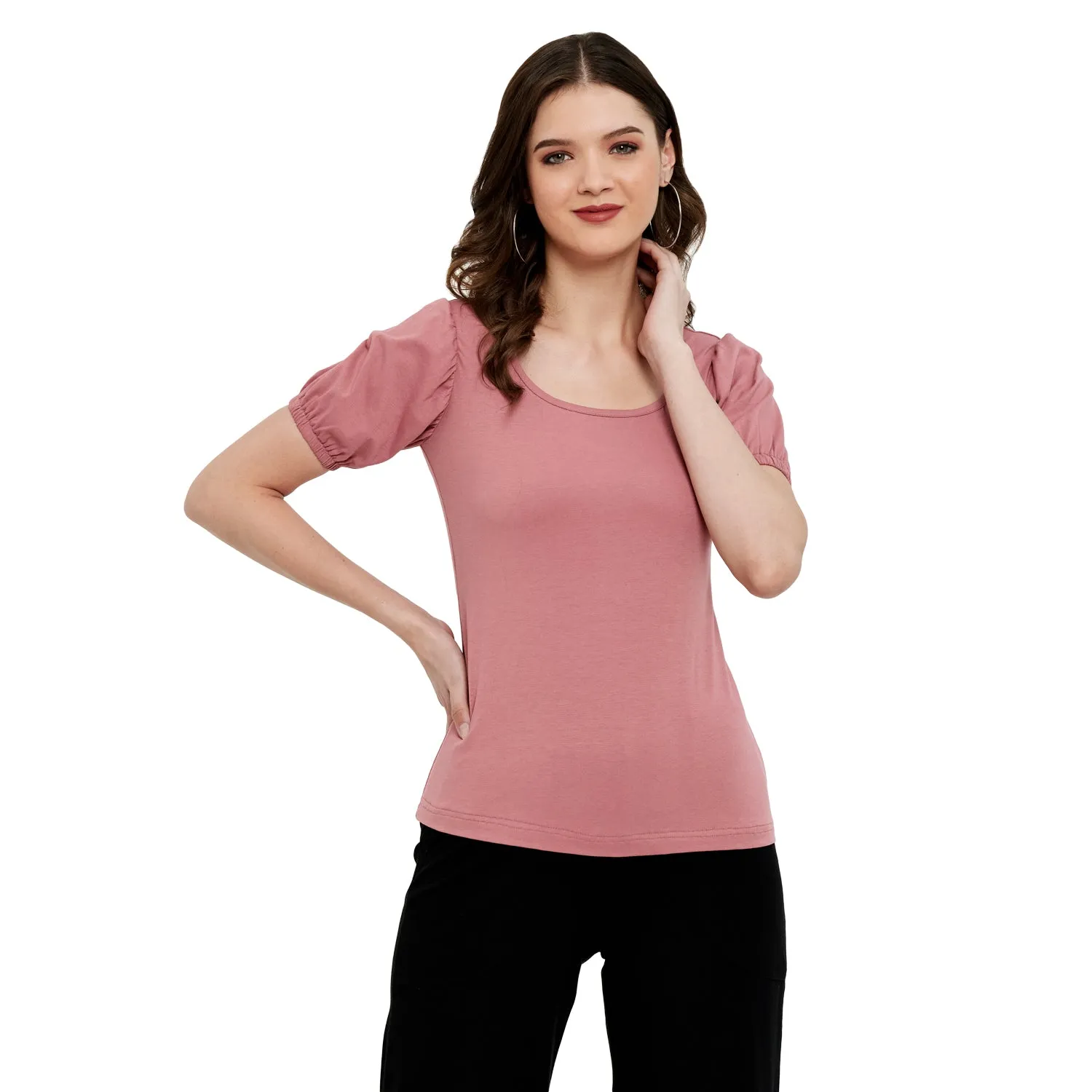 ELASTICATED GATHERED SLEEVE TOP