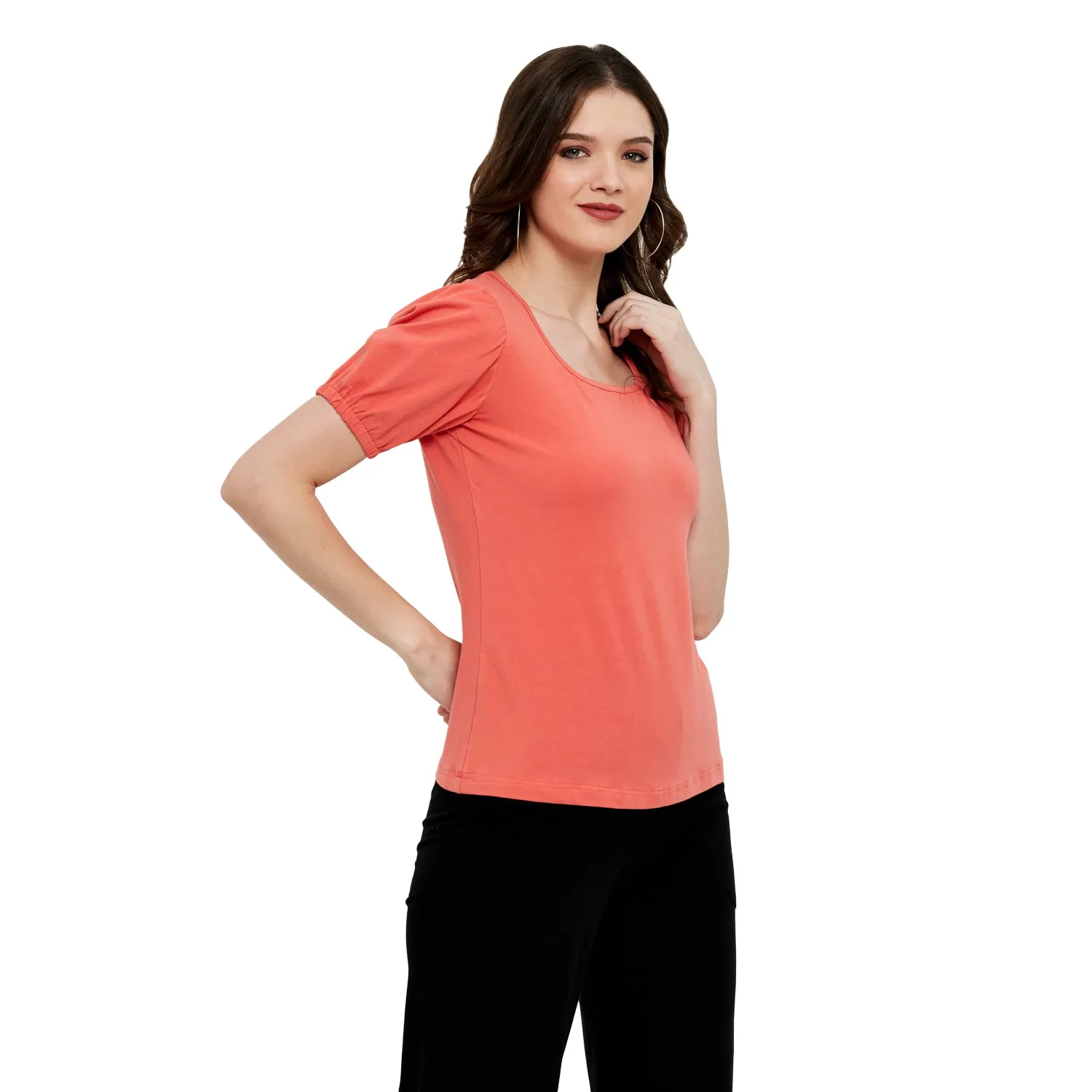 ELASTICATED GATHERED SLEEVE TOP