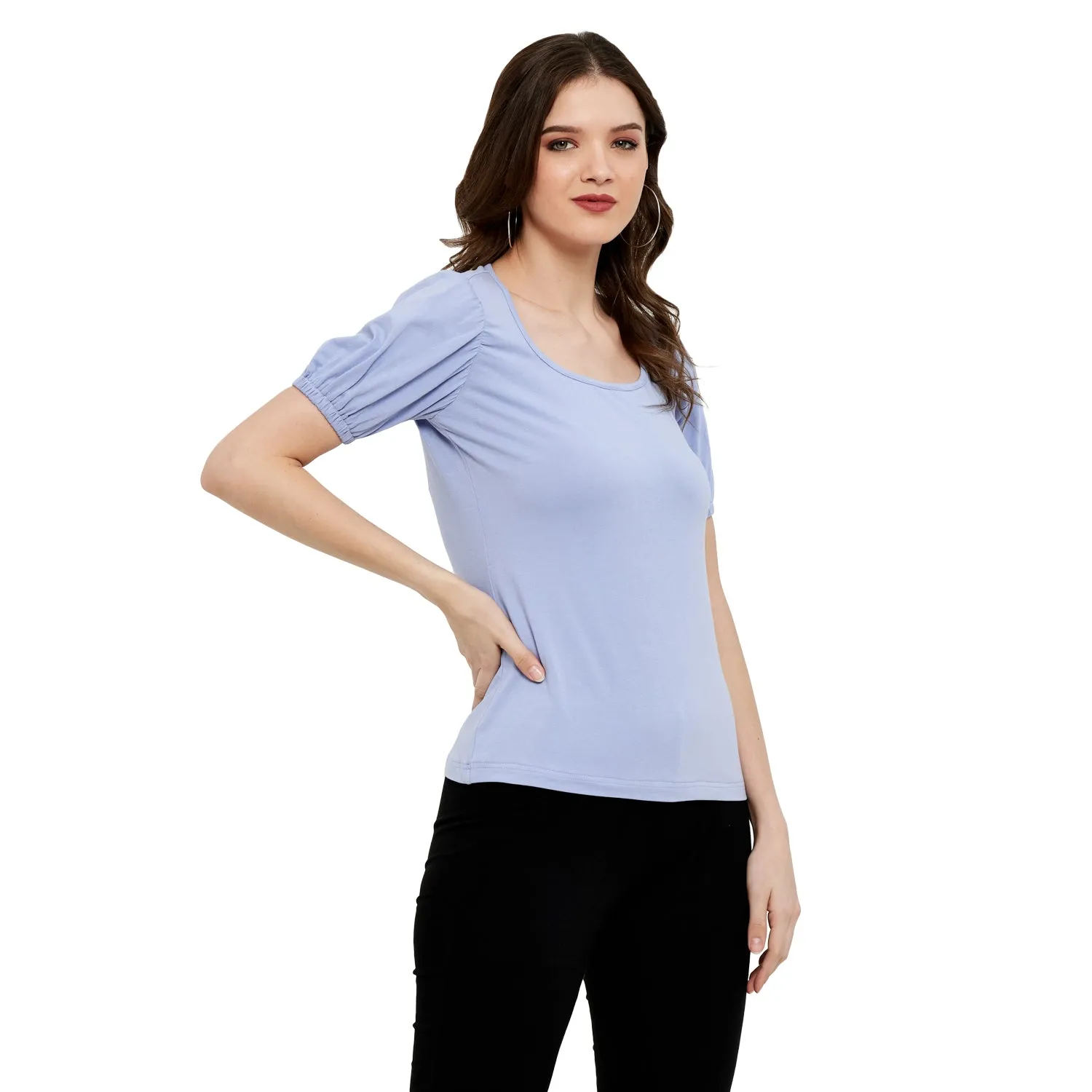 ELASTICATED GATHERED SLEEVE TOP