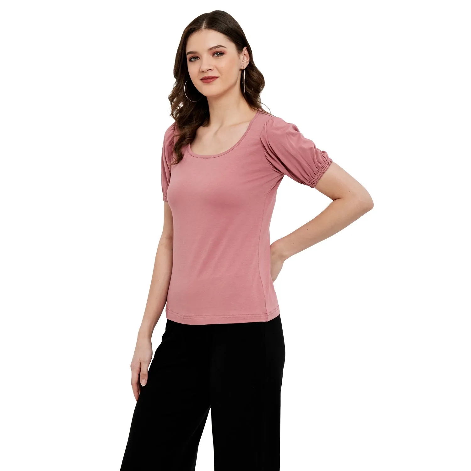 ELASTICATED GATHERED SLEEVE TOP