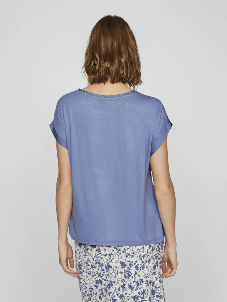 Ellette Short Sleeve Satin Top | Bijou Blue
