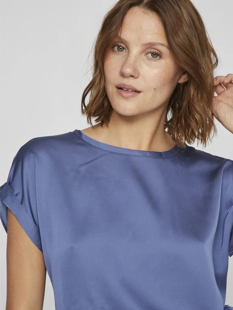 Ellette Short Sleeve Satin Top | Bijou Blue