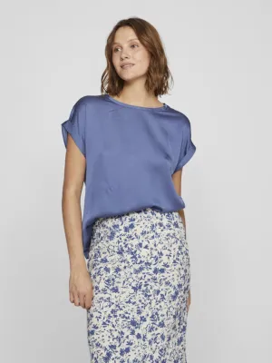 Ellette Short Sleeve Satin Top | Bijou Blue