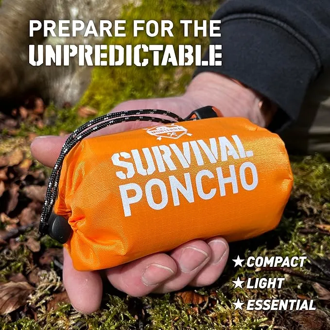 Emergency Survival Poncho. 2 Thermal Mylar Space Blanket Rain Ponchos. Camping Accessories, Outdoor Survival Gear.