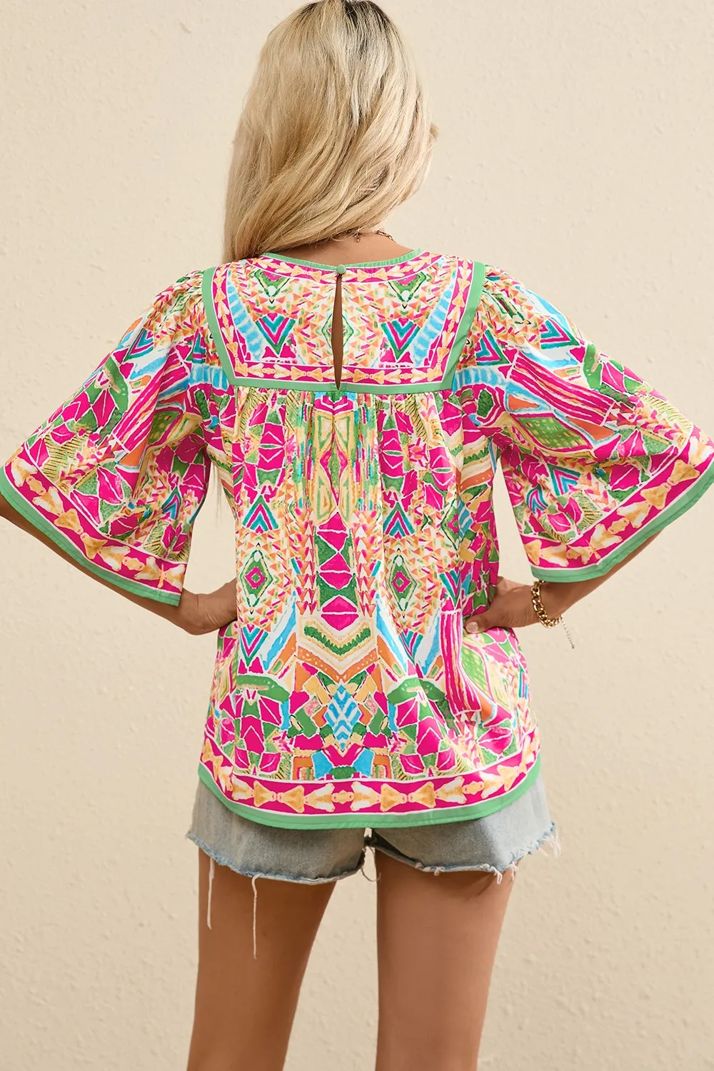 Emmory Printed Round Neck Half Sleeve Blouse