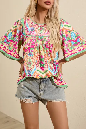 Emmory Printed Round Neck Half Sleeve Blouse