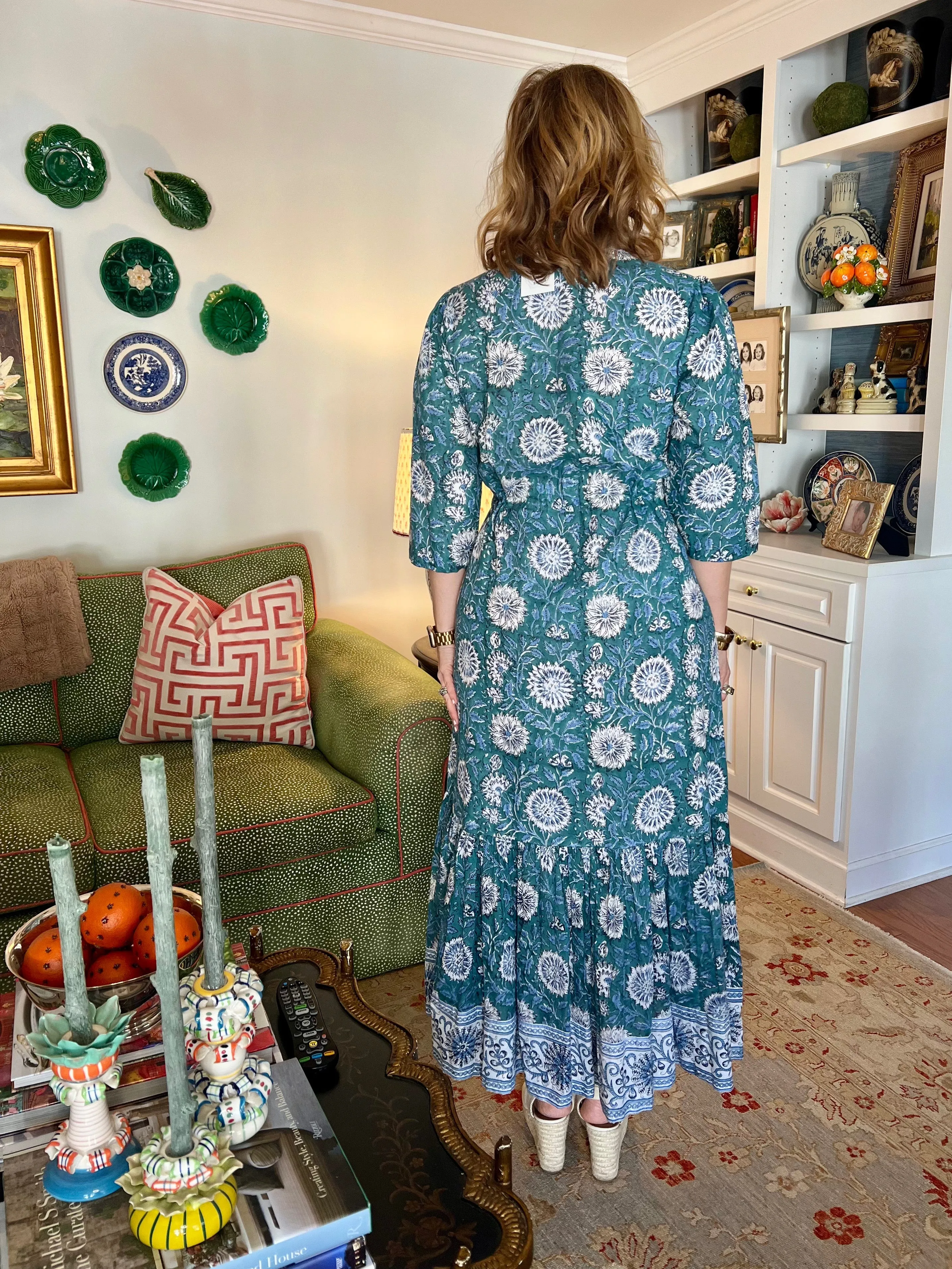 Emory Blockprint Midi Dress in Green