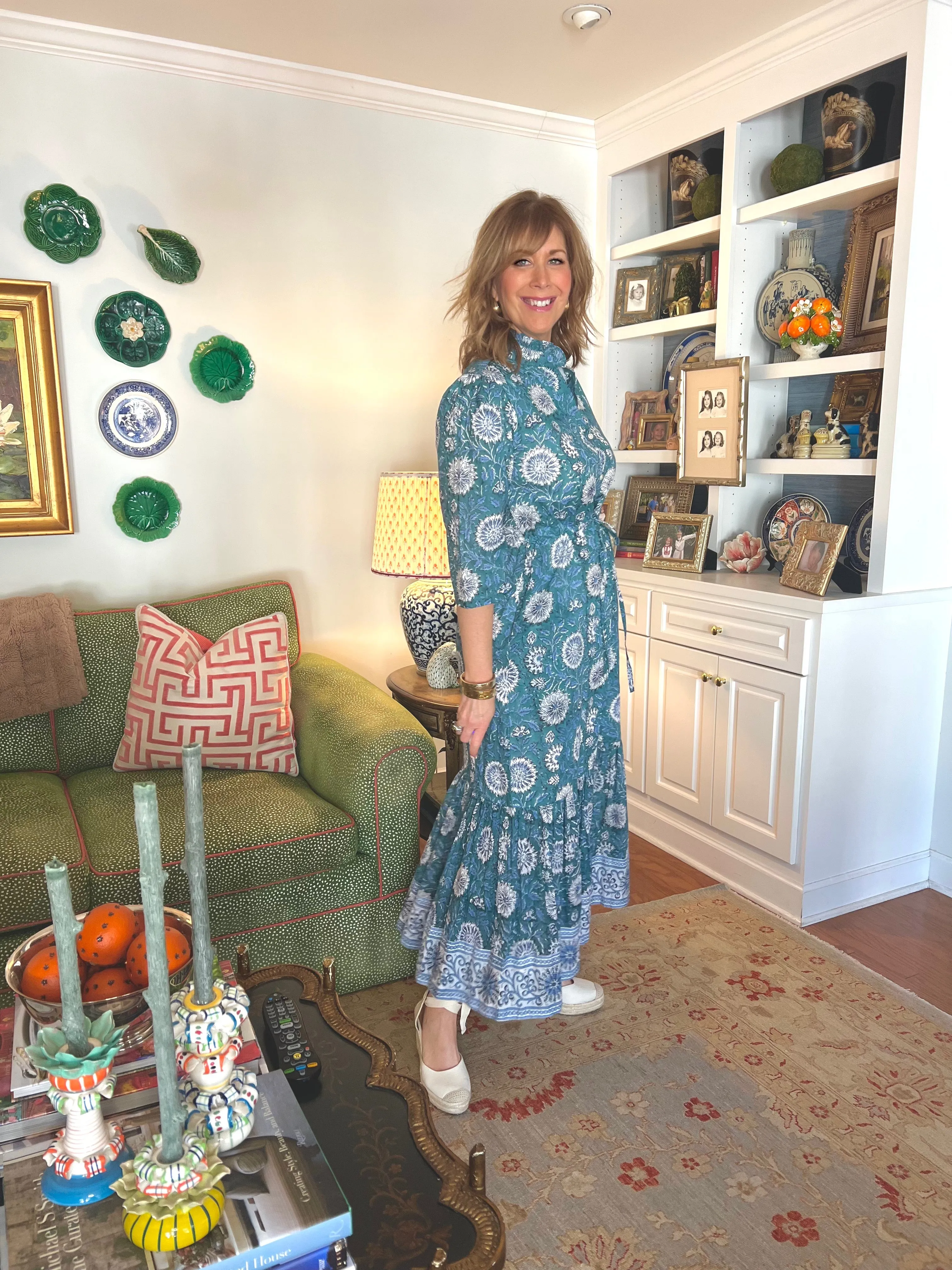 Emory Blockprint Midi Dress in Green