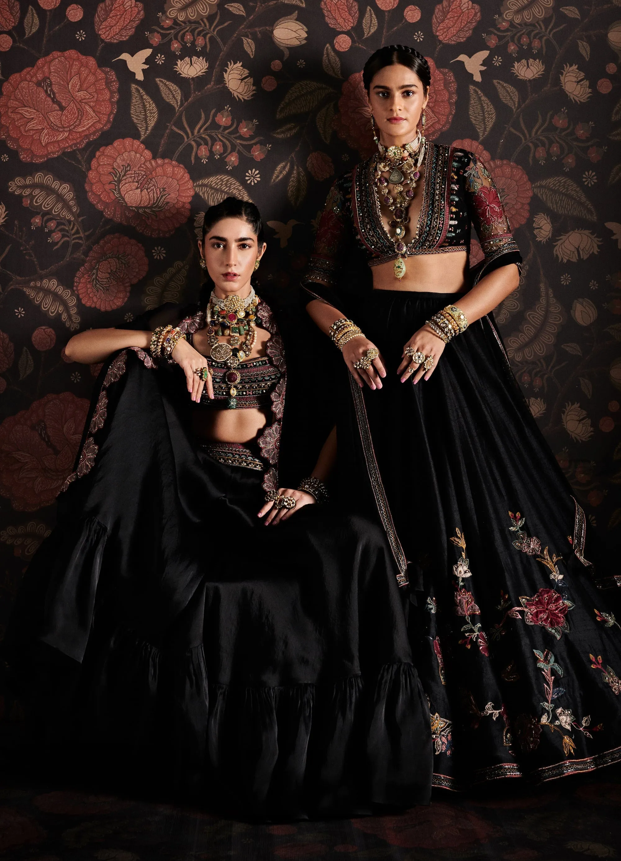 Ersheen Black Embroidered Lehenga Set
