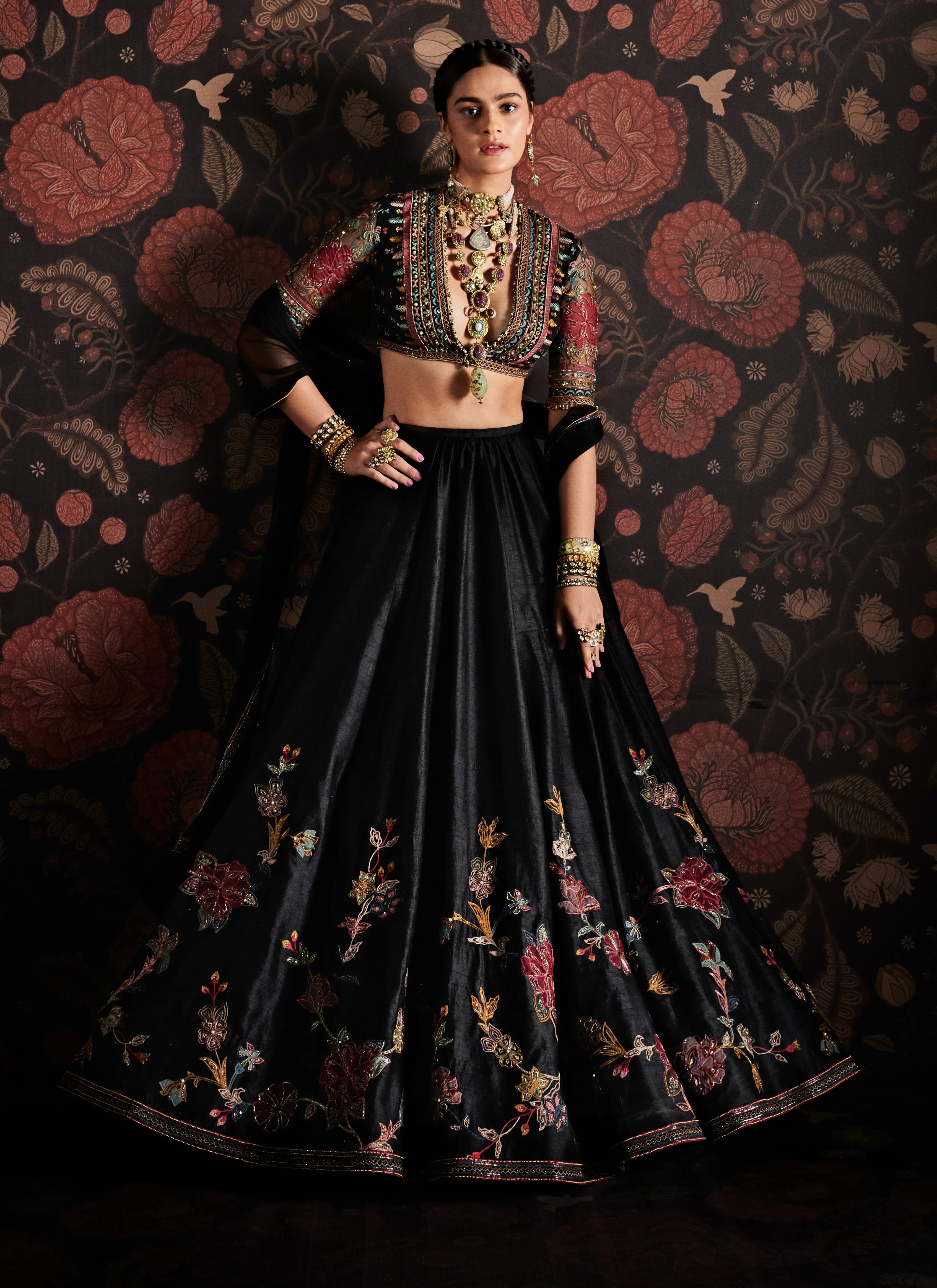 Ersheen Black Embroidered Lehenga Set