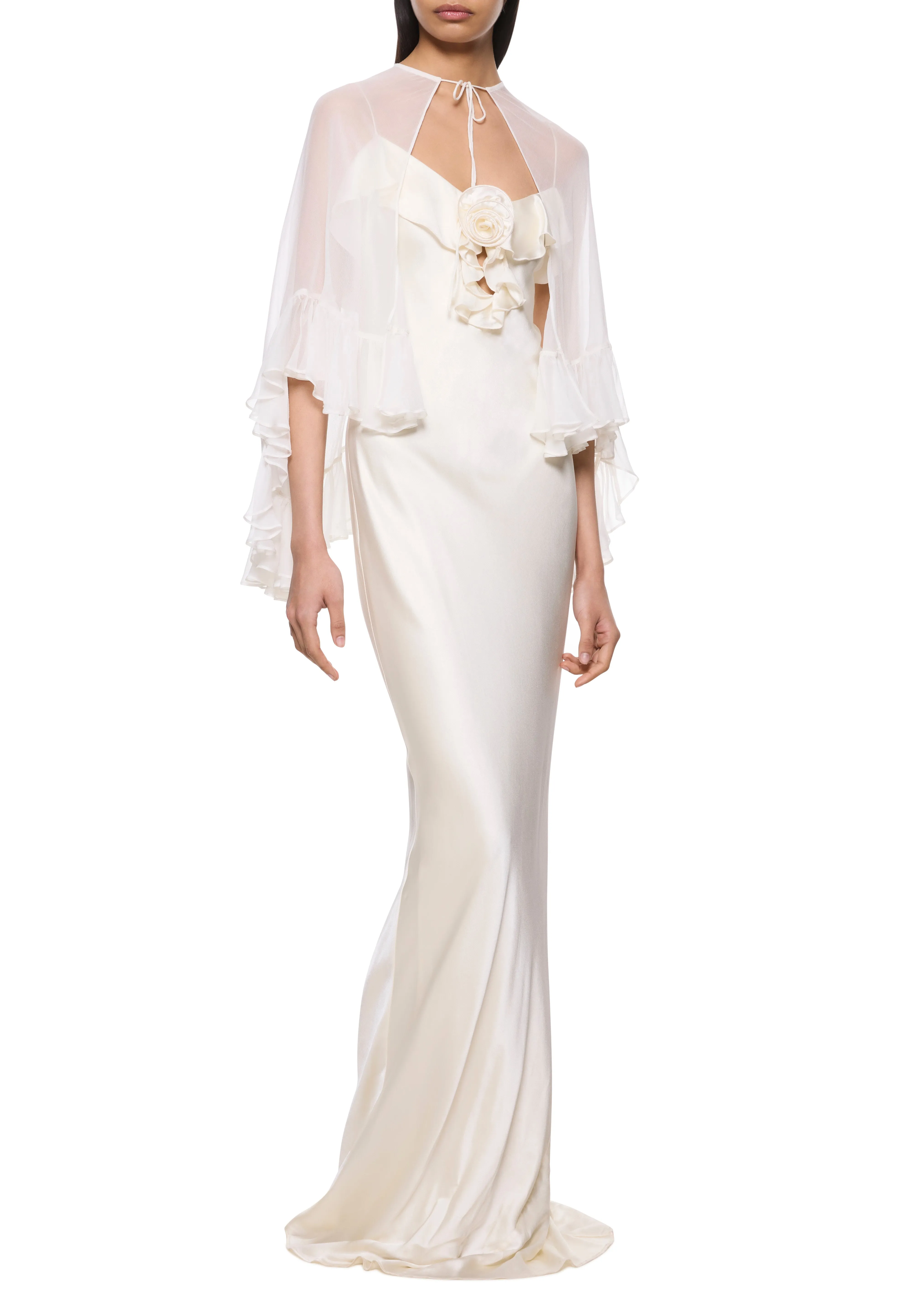 Esperanza Long Dress in Ivory Silk Satin