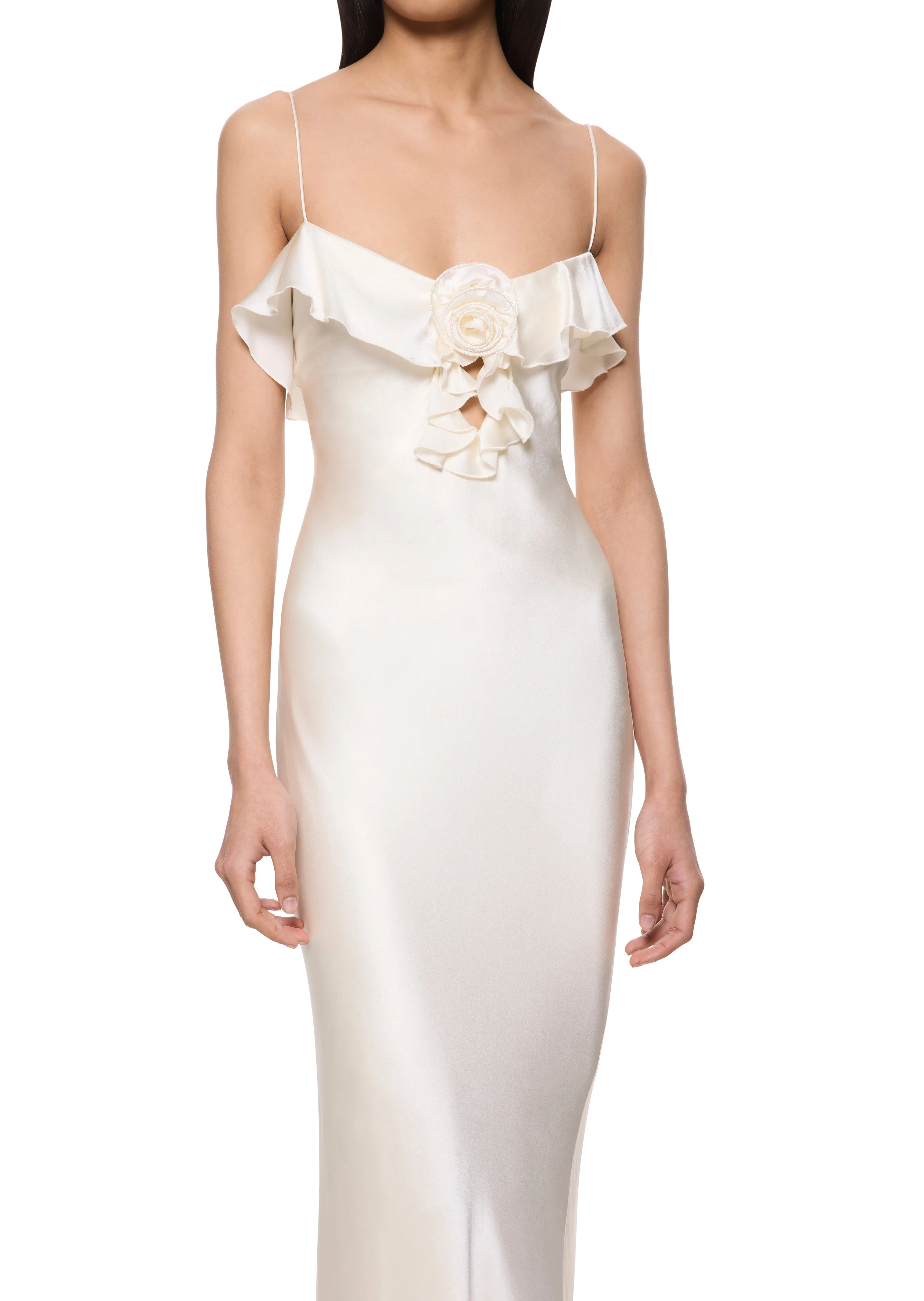 Esperanza Long Dress in Ivory Silk Satin